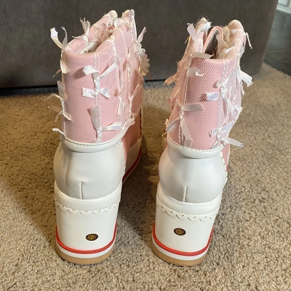Women’s Platform Wedge Boots Pink & White Size EU 46 (13.5 US) NEW